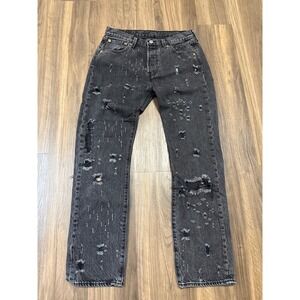 Levi's 501 Button Fly Black Distressed Ripped Artwork 30 X‎ 30 Grunge Streetwear